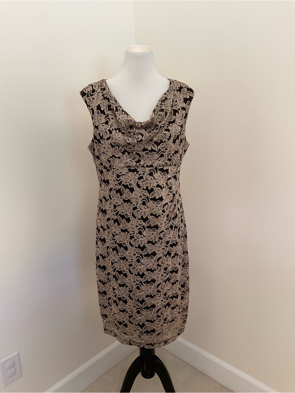 Scarlett Black Evening Dress with Gold Lace Overlay